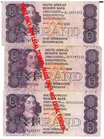 3 x R5 notes signed by CL Stals