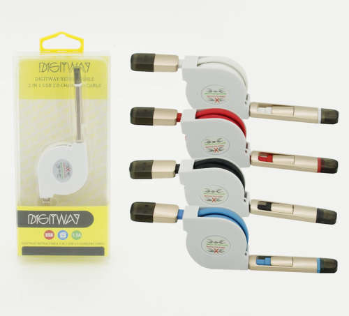 WHOLESALE 6 OR MORE DIGITWAY RETRACTABLE 2 IN 1 USB 2.0 CHARGING CABLE