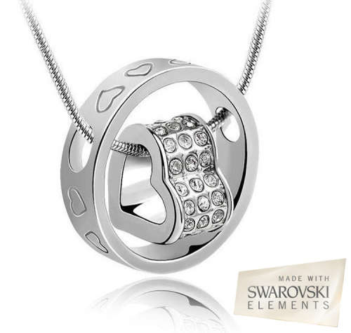 SWAROVSKI CRYSTAL HEART IN CIRCLE PENDANT