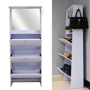 3 Door Shoe Cabinet With  Dressing Mirror