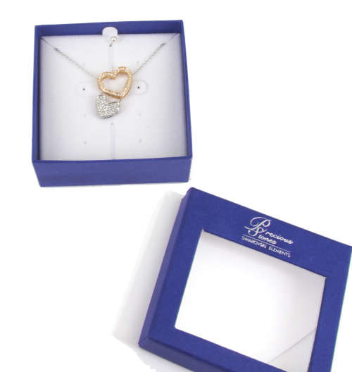 White and Rose Gold Plated Double Heart Pendant Necklace