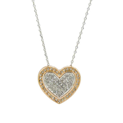 White and Rose Gold Plated Double Heart Pendant Necklace