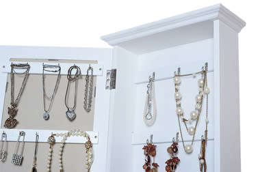 Wall Mounted Wooden Mirrored Jewelry Storage Cabinet