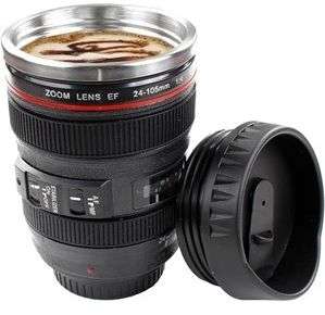 Free Shipping- Camera Lens Cup Coffee Tea Travel Mug Stainless Steel Thermos & Lens Lid