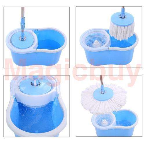 Spin Mop & Bucket System, Deluxe 360 Degree Spin Self-wringing Mop & Spin Dry Bucket with 2 Mop Heads