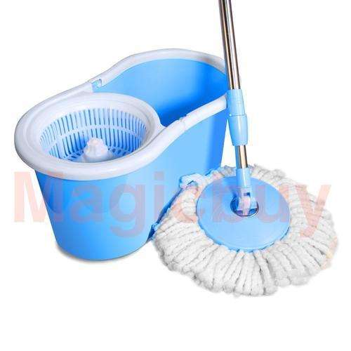 Spin Mop & Bucket System, Deluxe 360 Degree Spin Self-wringing Mop & Spin Dry Bucket with 2 Mop Heads