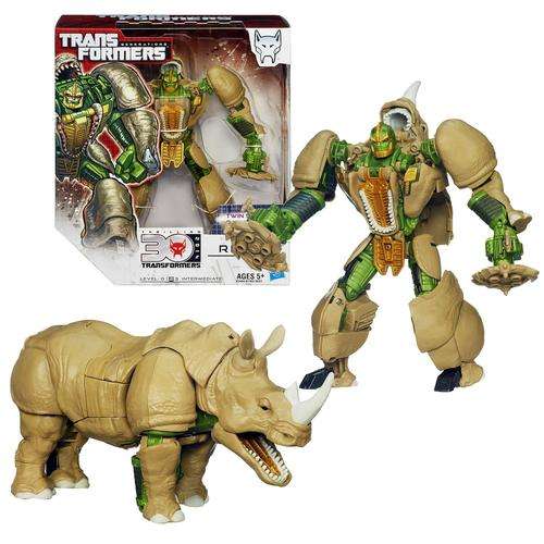 Transformers Generations "Thrilling 30" Series Voyager Class 7 Inch Tall Robot Action Figure - Maximal RHINOX with Twin Spinning Gattling Gun (Beast Mode: Rhinoceros)