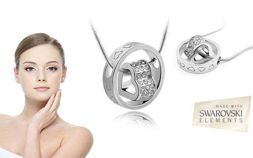 Swarovski Crystal Heart In Circle Pendant