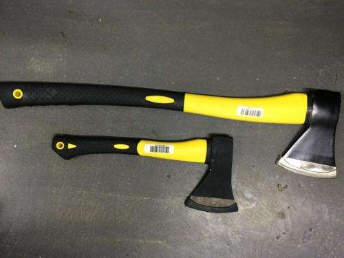 HARDENED STEEL AXE SET / NON SLIP GRIP / SOLD AS A SET OF 2