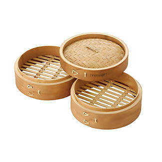 2 TIER BAMBOO STEAMER...FOR USE ON GAS OR ELECTRIC STOVES...