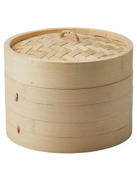 2 TIER BAMBOO STEAMER...FOR USE ON GAS OR ELECTRIC STOVES...