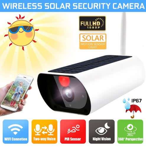 SOLAR SECURITY HD WIFI SURVEILLANCE CAMERA,NEVER RUNS OUT OF POWER - RECHARGE ITSELF EVERYDAY !!