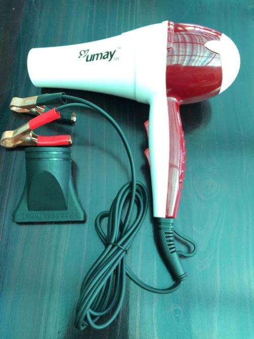 12V Hair Dryer...Connects Directly to 12V Battery or 12V Power Source