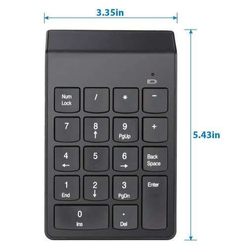 Wireless Numeric Keypad - Cordless Number Keyboard Pad - 18 Keys  - 2.4G - Battery Included