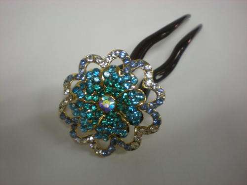 Diamante Flower Hair Clasp (in Blue and Green)
