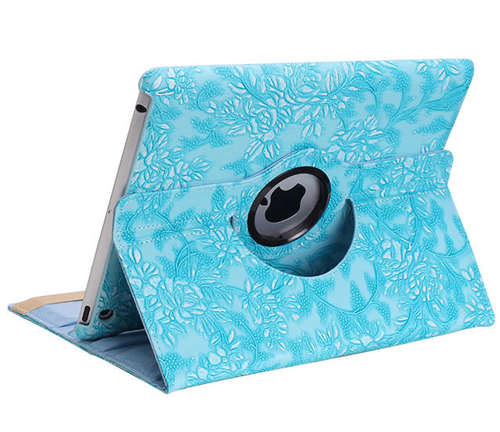 Blue Flower Pattern 360 Degree Rotating Case For Apple Ipad 2 New Ipad 3 Ipad 4 Smart Cover