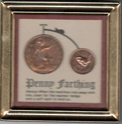 Framed "Penny Farthing" with real coins