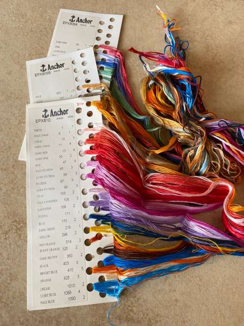 Embroidery hoops, fabric, threads and magnetic boards