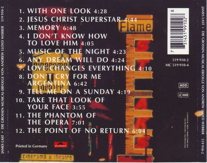 JAMES LAST - Die grossen musical - erfolge von Andrew Lloyd Webber 519 910-2 NM
