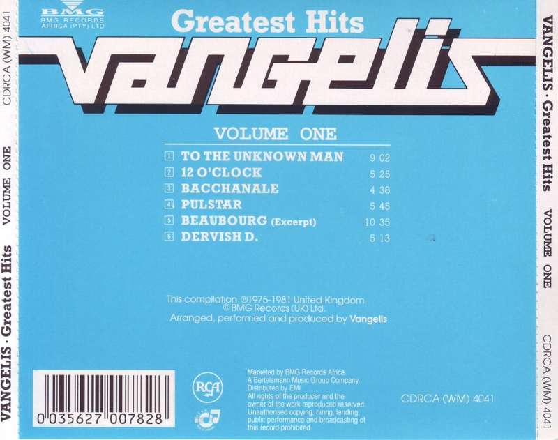 VANGELIS - Greatest Hits Volume 1 (CD) CDRCA (WM) 4041 NM