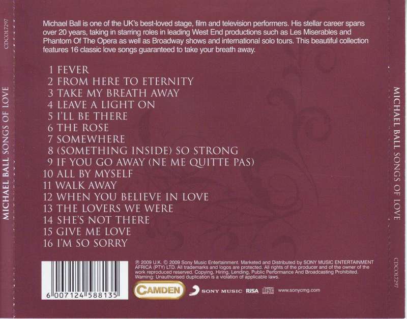 MICHAEL BALL - Songs of love (CD) CDCOL 7297 EX (R25 SALE)