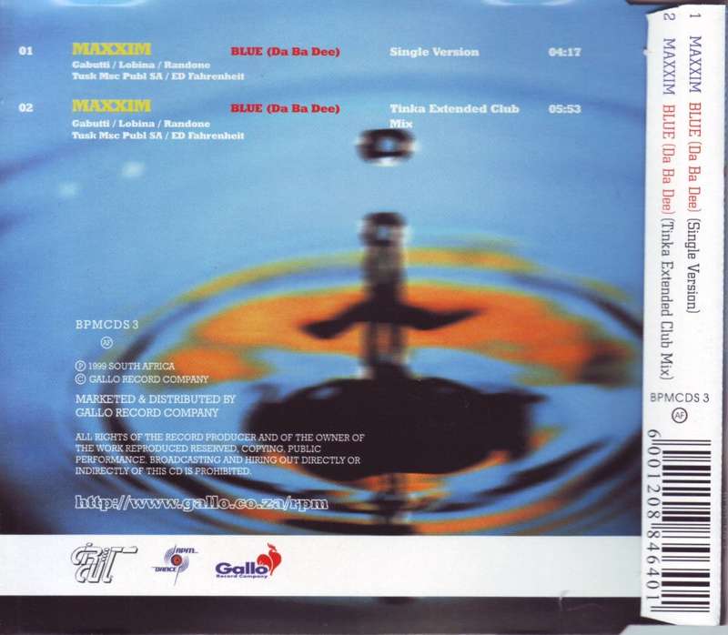 MAXXIM - Blue (da ba dee) (CD single) BPMCDS 3 NM