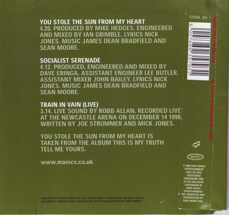MANIC STREET PREACHERS - You stole the sun from my heart (CD single) CDSIN 325 I EX