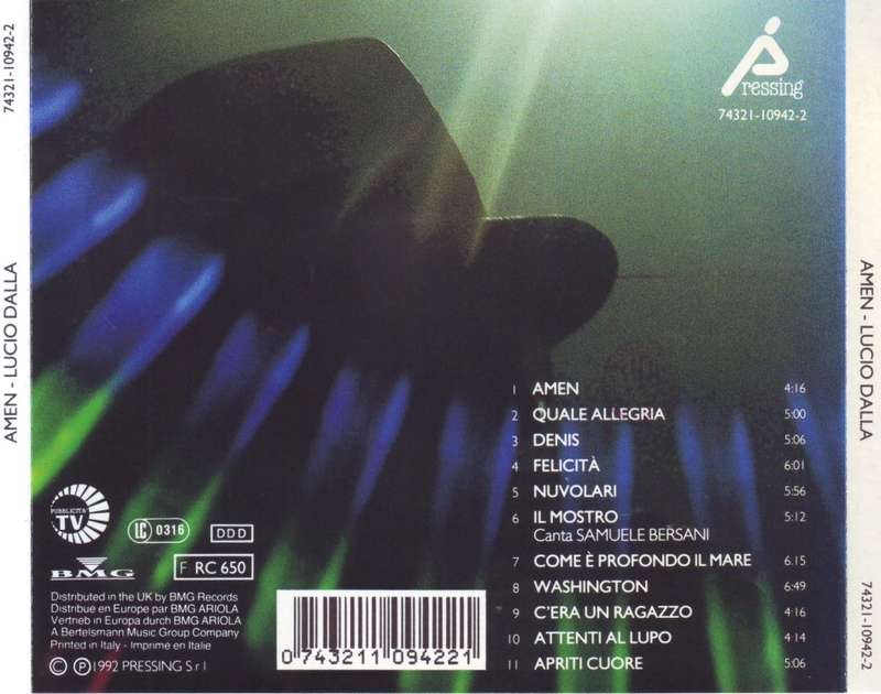 LUCIO DALLA - Amen (CD) 74321-10942-2 NM