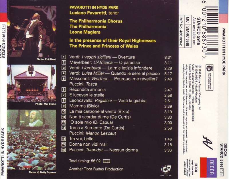 LUCIANO PAVAROTTI - Pavarotti in Hyde Park (CD) STARCD 5916 EX