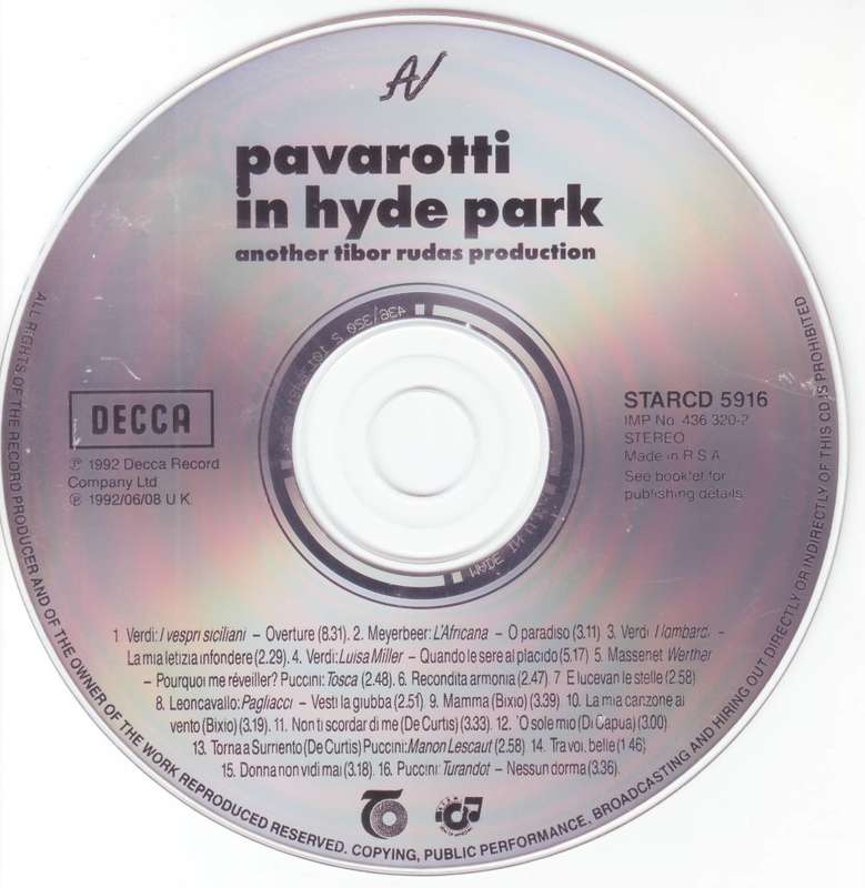 LUCIANO PAVAROTTI - Pavarotti in Hyde Park (CD) STARCD 5916 EX