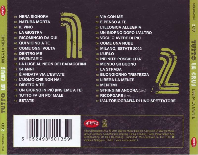 LA CRUS - Libera la mente - tutto la crus (double CD) 5052498501359 NM  (R25 SALE)