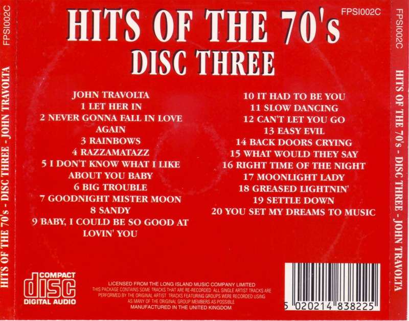 JOHN TRAVOLTA -  Hits of the 70`s Disc 3 (CD) FPS1002C EX