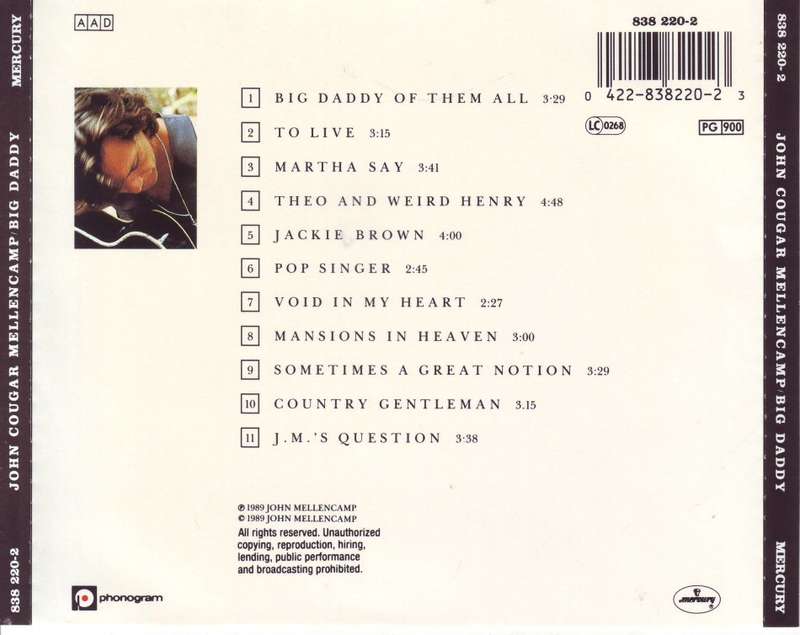 JOHN COUGAR MELLENCAMP - Big daddy (CD)  838 220-2  NM-
