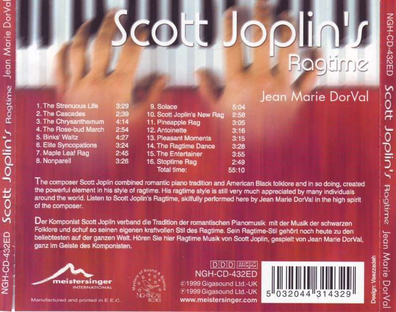 JEAN MARIE DORVAL - Scott Joplin`s ragtime (CD) NGH-CD-432ED NM   (R25 SALE)