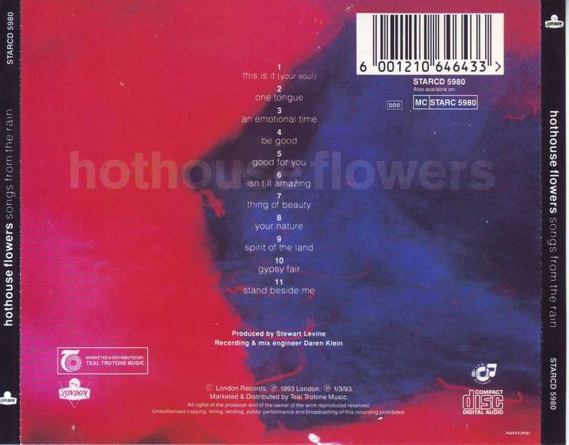HOTHOUSE FLOWERS - Songs from the rain (CD) STARCD 5980 NM-