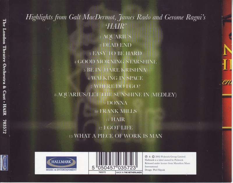 HAIR - The London Theatre Orchestra and Cast (Highlights) (CD) 703572 NM (R25 SALE)