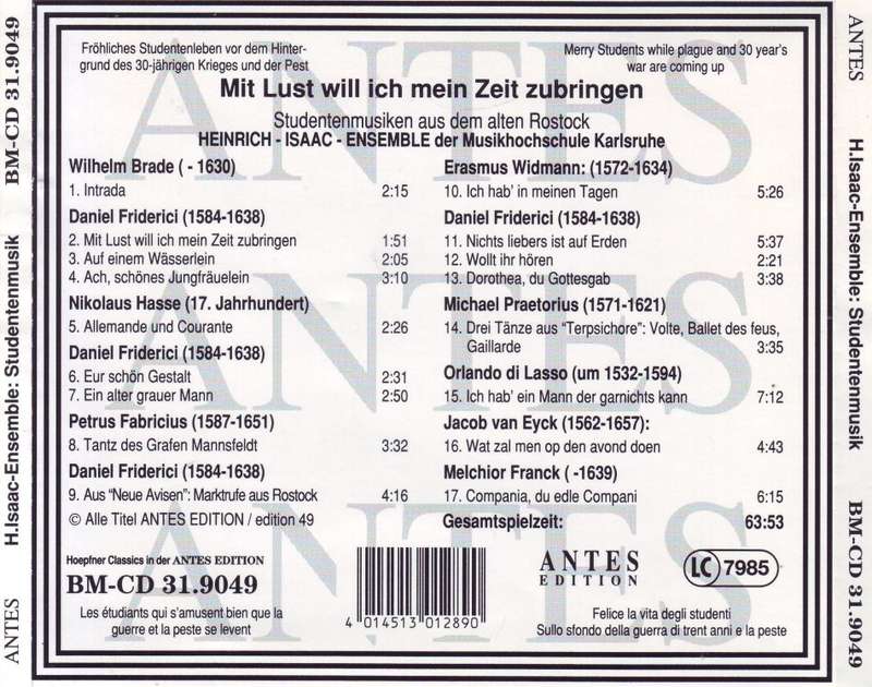 H.ISAAC ENSEMBLE - Studentenmusik BM-CD 31.9049  (R25 SALE)