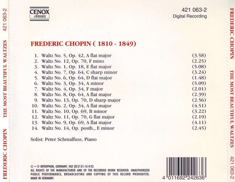 FREDERIC CHOPIN - The most beautiful waltzes (CD) 421 063-2 NM- (R25 SALE)