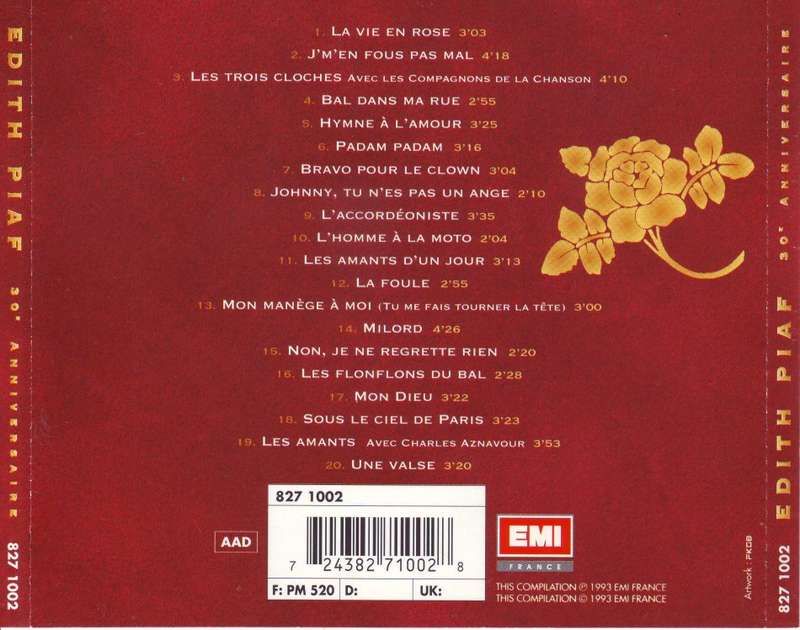 EDITH PIAF - 30th anniversaire (CD) 827 1002 NM