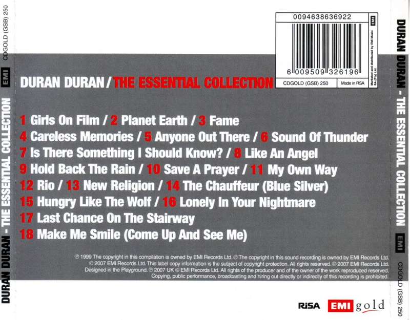 DURAN DURAN - The essential collection CDGOLD (GSB) 250 (FREE BULK SHIPPING)