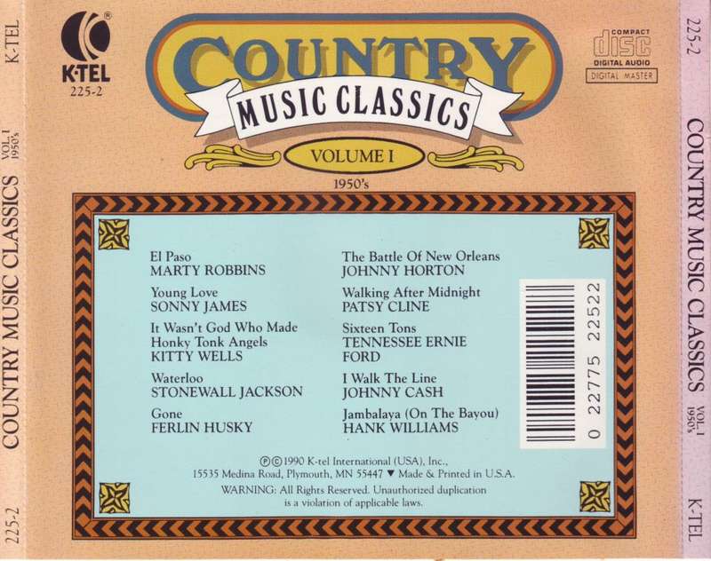 COUNTRY MUSIC CLASSICS - Vol.1 1950`s 225-2 (K-TEL) VG-