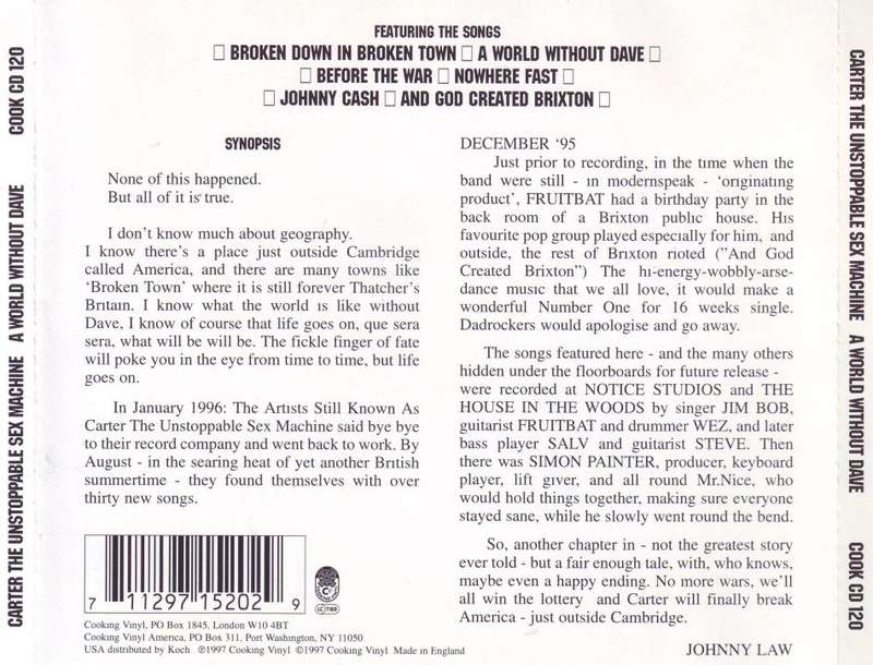 CARTER THE UNSTOPPABLE SEX MACHINE A world without Dave (6 track mini album) COOK CD 120 NM