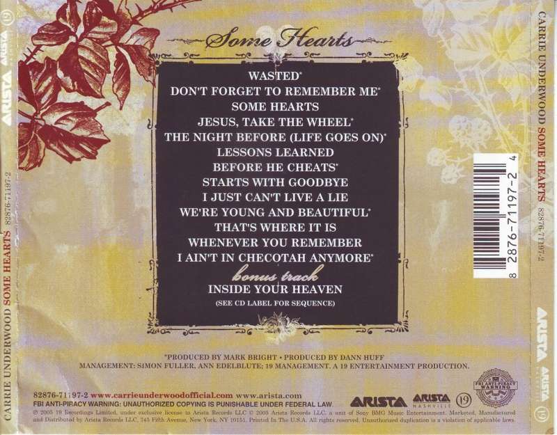 CARRIE UNDERWOOD - Some hearts (CD)  82876-71197-2 EX (folds on one spine)