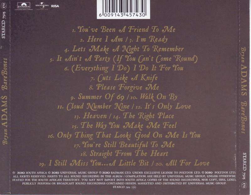 BRYAN ADAMS - Bare bones (live) STARCD 7525 NM