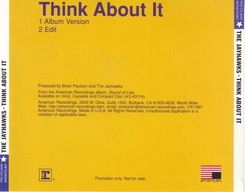 THE JAYHAWKS - Think about it (promo CD single) PRO-CD-8684 NM-