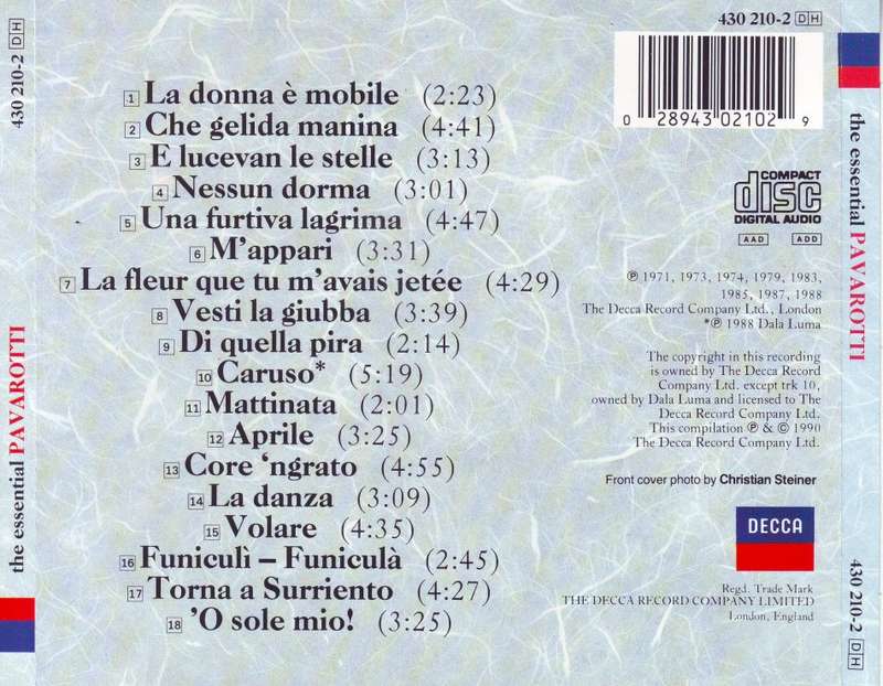 PAVAROTTI - The Essential Pavarotti (CD) 430 210-2 EX