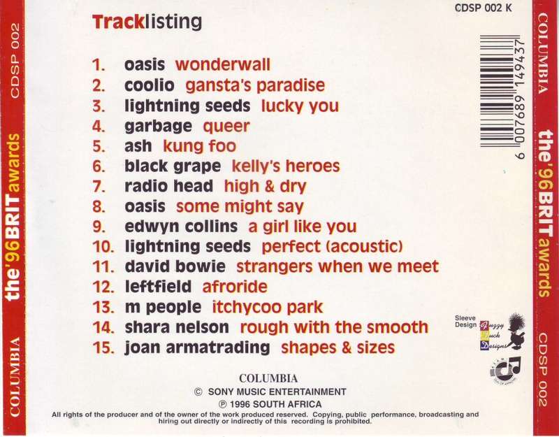 THE `96 BRIT AWARDS - Compilation (CD)  CDSP 002 K NM