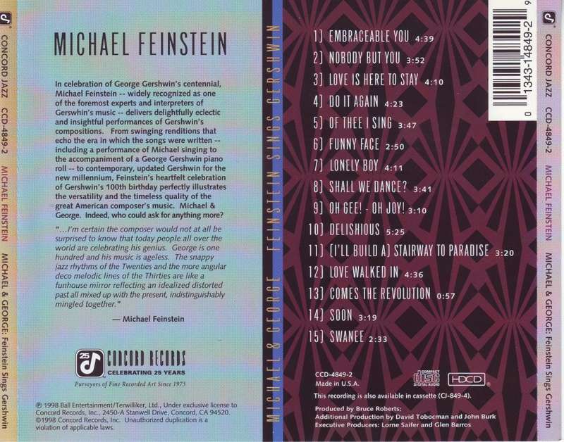 MICHAEL FEINSTEIN - Michael and George: Feinstein sings Gershwin (CD) CCD-4849-2 NM-