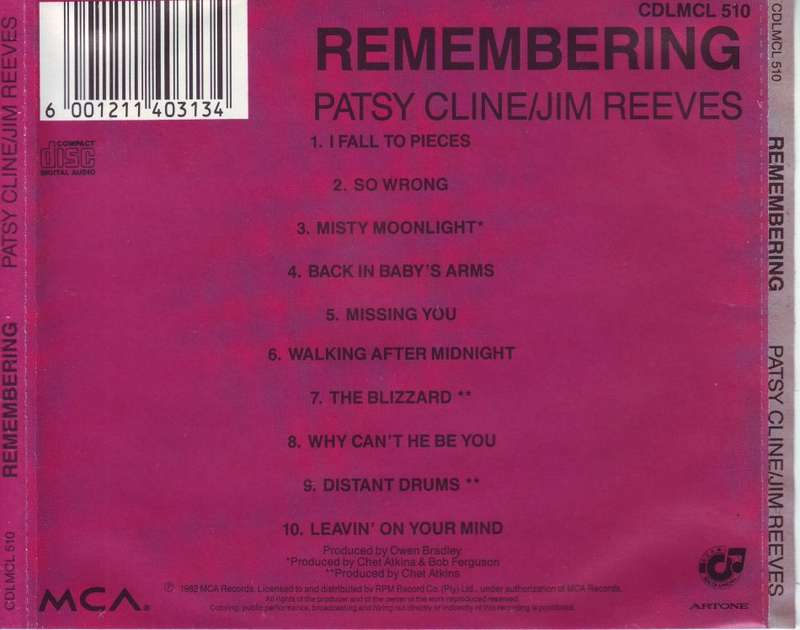 REMEMBERING - Patsy Cline and Jim Reeves (CD) CDLMCL 510 NM-