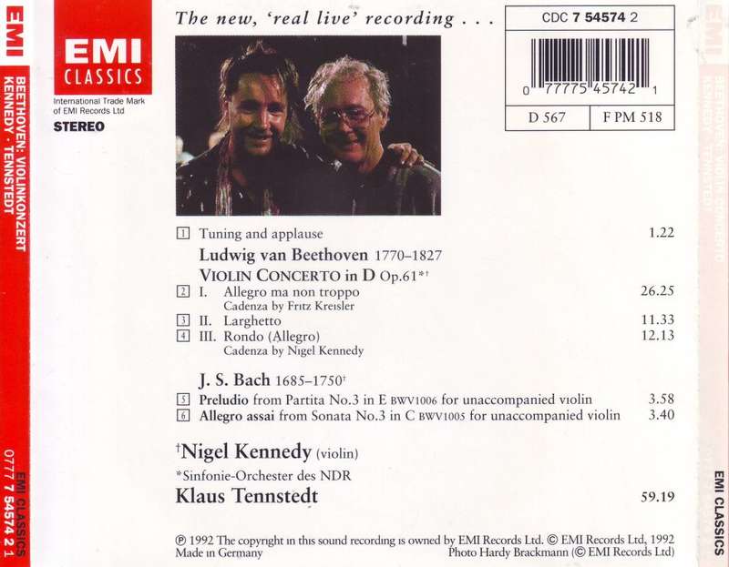 NIGEL KENNEDY - Beethoven violin concerto (CD) 0777 7 54574 2 1 NM-